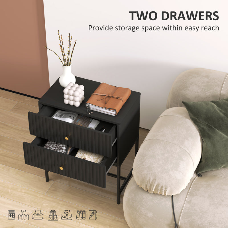 HOMCOM Elegant Two-Drawer Bedside Table Set of 2 - Black AOSOM