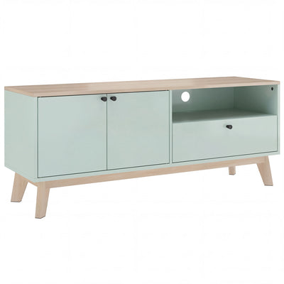 TV Stand with Adjustable Storage and Cable Management for Tidy Living Room Light Green Oak AOSOM