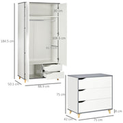 3 Piece Bedroom Furniture Set with Wardrobe and Chest of Drawers for Storage Grey and White AOSOM