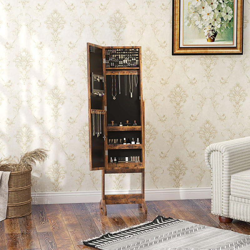 Freestanding Full Length Mirror Cabinet with LED Jewelry Storage and Adjustable Angle Rustic Brown