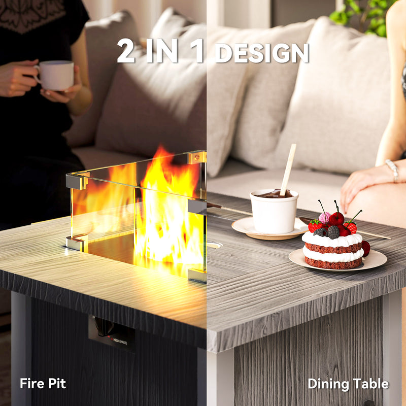 Dark Grey 71cm Gas Fire Pit Table with Glass Screen and Cover 50000 BTU by Outsunny