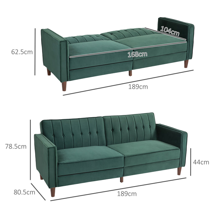 Dark Green Velvet Feel 3 Seater Sofa Bed Modern Design by HOMCOM