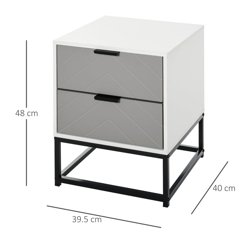 2 Drawer Bedside Cabinet With Metal Base For Bedroom Living Room Or Dorm Storage