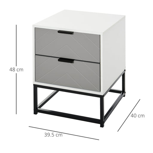 2 Drawer Bedside Cabinet With Metal Base For Bedroom Living Room Or Dorm Storage