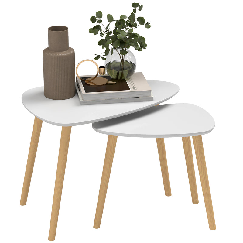 Set of 2 Nesting Coffee Tables with Solid Wood Legs Light Grey by HOMCOM