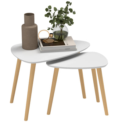 Set of 2 Nesting Coffee Tables with Solid Wood Legs Light Grey by HOMCOM