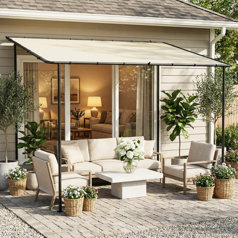Lean To Pergola with UPF30 Sun Protection for Small Patios and Gardens Cream Outsunny