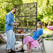 Black Metal Garden Privacy Screen With Leaf Design Ideal For Outdoor Spaces