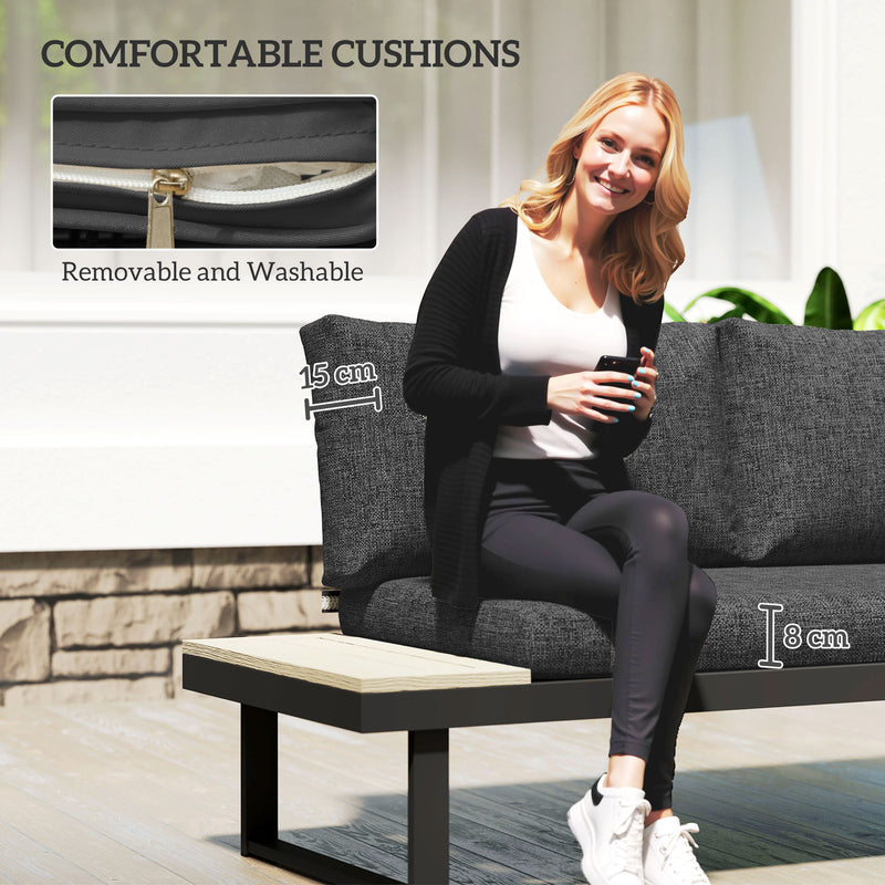 4 Seater L Shaped Aluminium Garden Furniture Set With Coffee Table Dark Grey by Outsunny