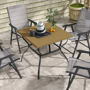Brown 4 Seater Steel Square Garden Table With Parasol Hole Ideal For Outdoor Dining