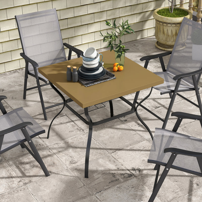 Brown 4 Seater Steel Square Garden Table With Parasol Hole Ideal For Outdoor Dining