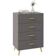 Four Drawer Bedroom Dresser with Embossed Lines Ideal for Storage Organisation Grey Gold