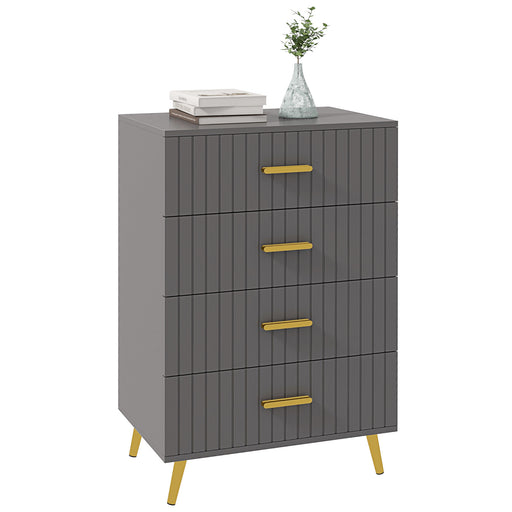 Four Drawer Bedroom Dresser with Embossed Lines Ideal for Storage Organisation Grey Gold