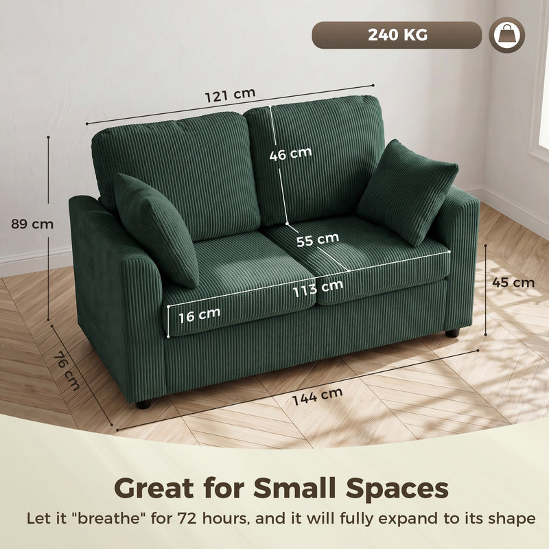 2 Seater Sofa for Small Living Rooms with Firm Support and Soft Corduroy Upholstery