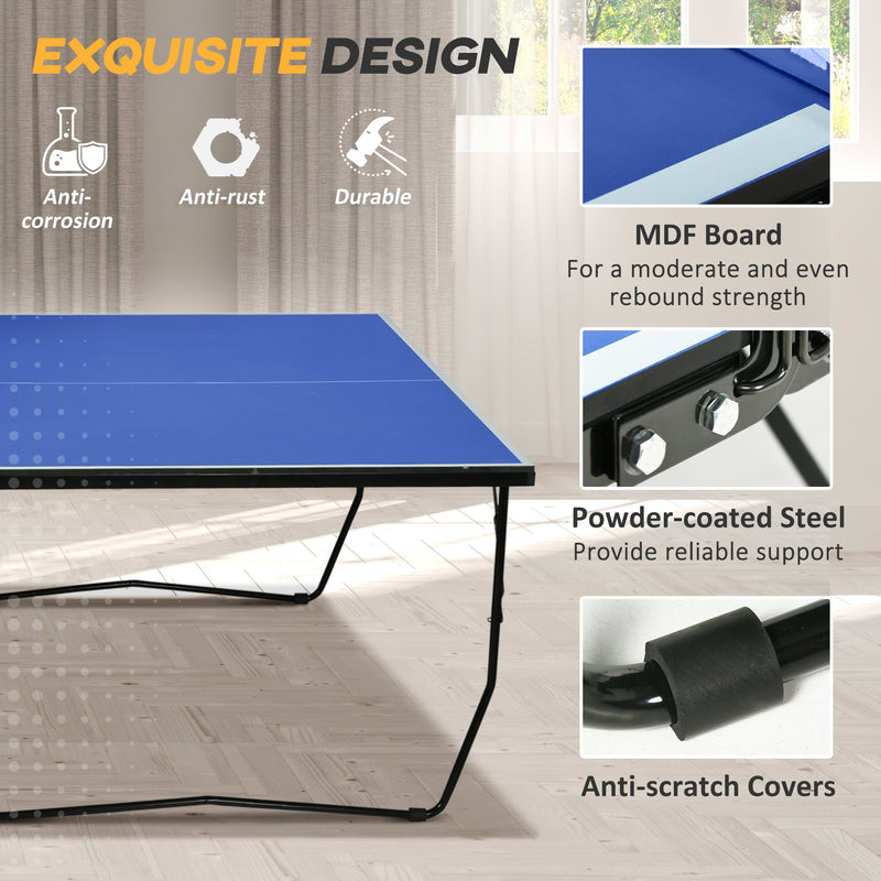SPORTNOW 9FT Folding Tennis Table, with 8 Wheels, for Indoor Use, Blue AOSOM