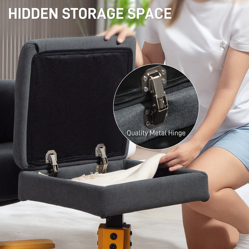 Grey Recliner Armchair With Storage Ottoman Linen Look Fabric For Lounge Or Bedroom