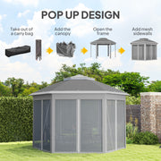 Dark Grey 3 x 4m Hexagon Pop Up Gazebo with Double Roof and Netting by Outsunny
