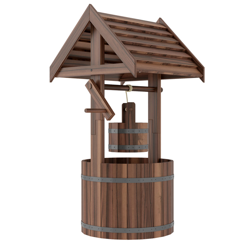 Outsunny Wood Wishing Well for Outside with Hanging Bucket, Wishing Well Planter with Drain Hole for Garden Patio, Carbonized AOSOM