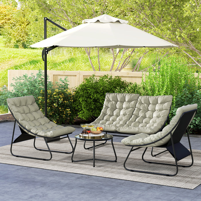 4 Seater Garden Furniture Set with Loveseat Sofa Chairs and Glass Table Light Grey by Outsunny