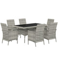 6 Seater Rattan Patio Dining Set with Cushions and Glass Table by Outsunny