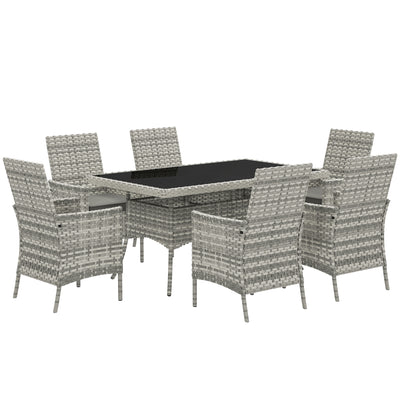 6 Seater Rattan Patio Dining Set with Cushions and Glass Table by Outsunny