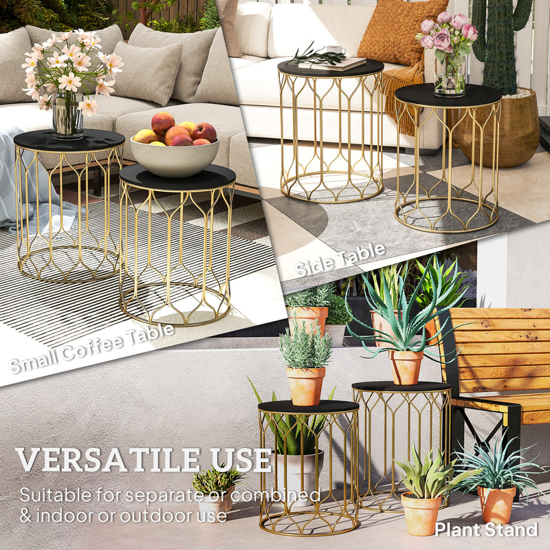 Set of 2 Nesting Garden Side Tables with Ceramic Tile Top for Indoor Outdoor Use by Outsunny