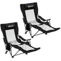 Set of 2 Reclining Camping Chairs with Adjustable Backrest and Cup Holder Black