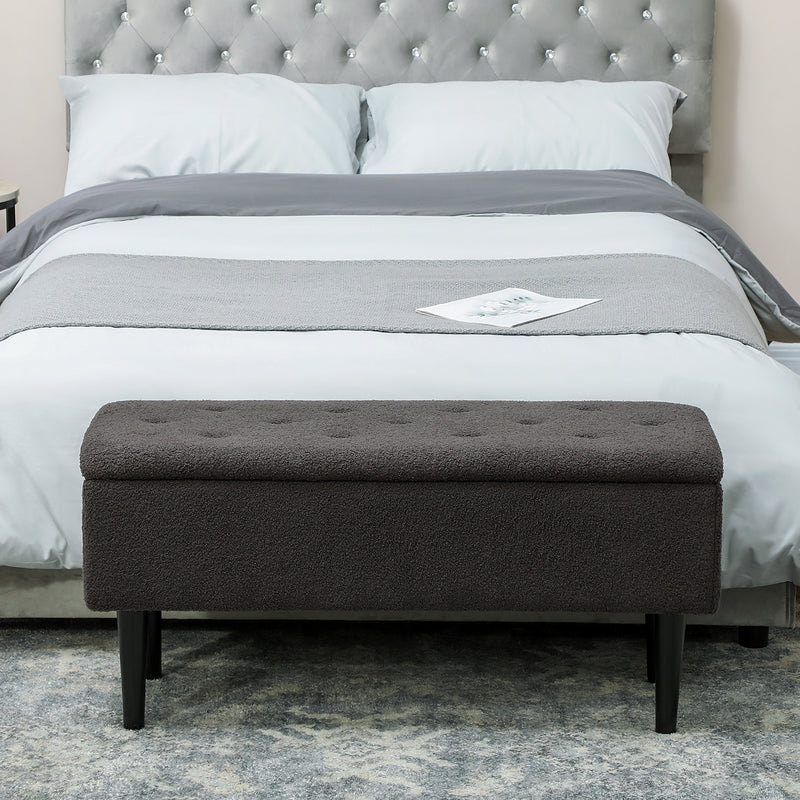 Dark Grey 47L Teddy Fleece Storage Ottoman with Padded Lid by HOMCOM