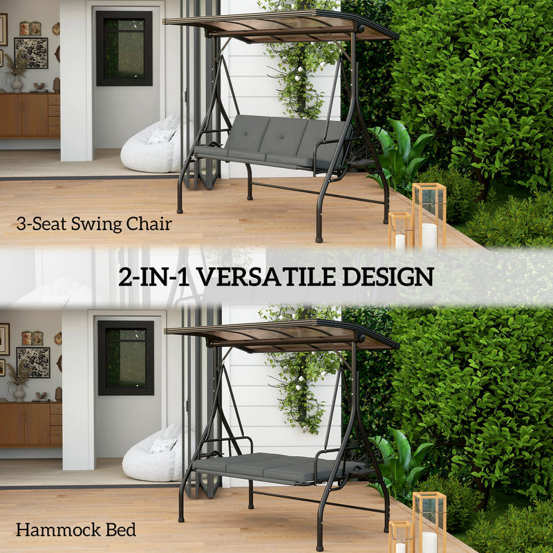 3 Seater Garden Swing Seat Bed with Adjustable Canopy and Cushion Dark Grey by Outsunny