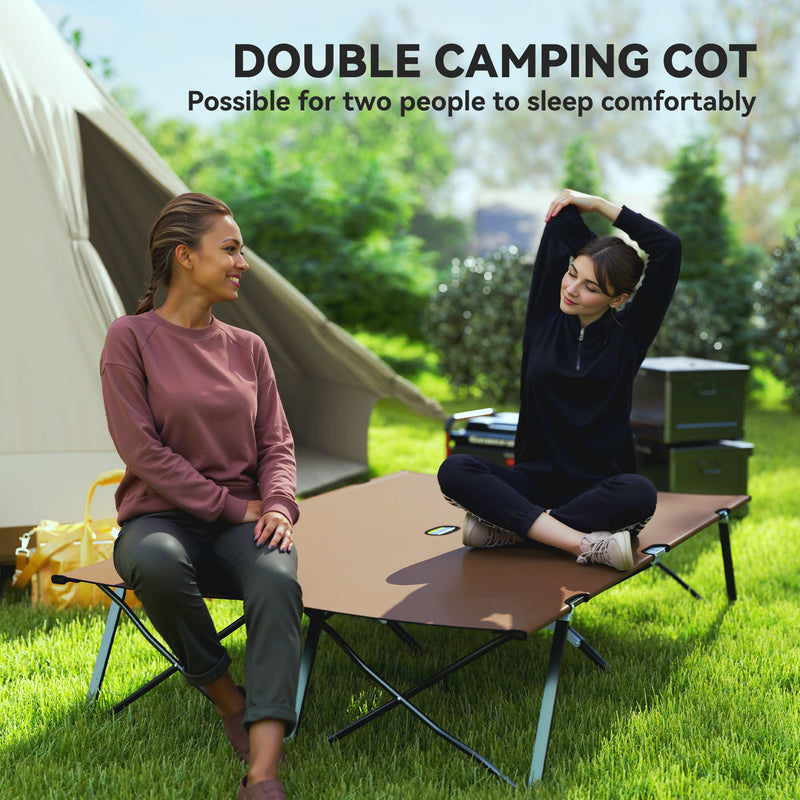 Double Folding Camping Bed for Two with Raised Steel Frame and Carry Bag Khaki