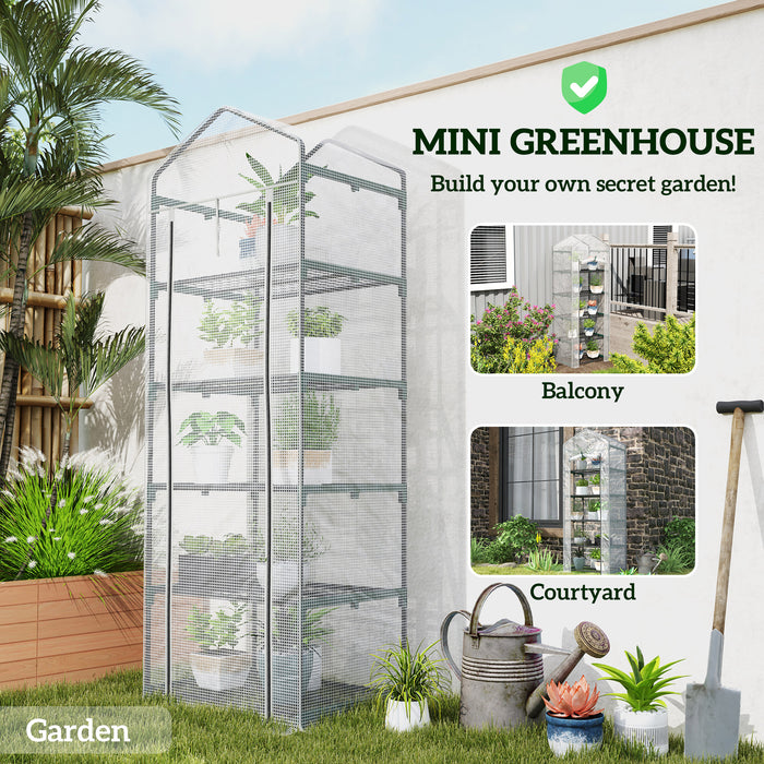 193cm Five Shelf Mini Greenhouse White Portable Grow House by Outsunny