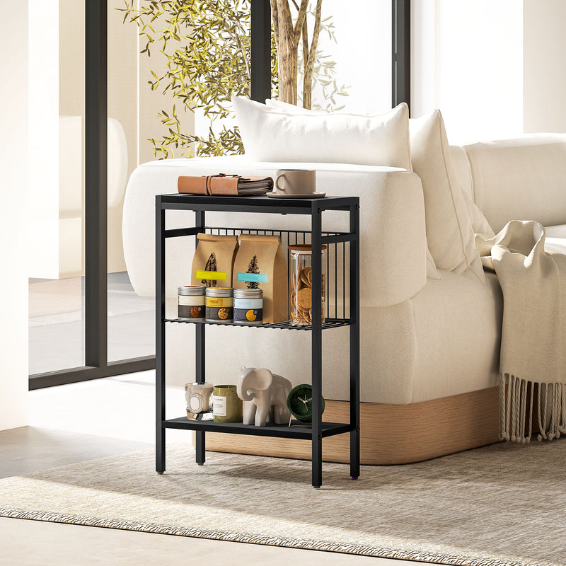 Three Shelf Industrial Side Table with Black Metal Frame by HOMCOM