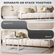 White Nest of 2 Coffee Tables with Tempered Glass Tops for Living Room or Bedroom