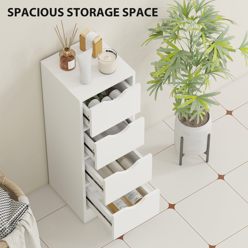 Bathroom Storage Cabinet with Four Drawers for Small Spaces Slim Design White AOSOM
