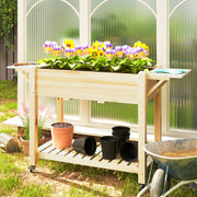 Wooden Raised Planter with Shelves 46 x 94cm Natural Finish by Outsunny