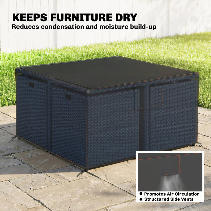 Garden Furniture Cover Waterproof UV Protection for Square Tables and Chairs Black