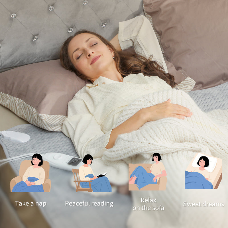 Electric Heated Throw Blanket with 5 Heat Settings and 10 Hour Timer for Cosy Warmth Grey AOSOM