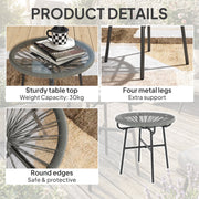 Outdoor Rattan Side Table with Glass Top for Drinks and Snacks Black Outsunny