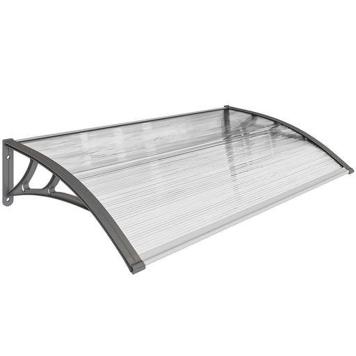 110x60cm Curved Outdoor Door Canopy Rain Shelter With UV Protection For Porch Window Or Entryway, Grey Polycarbonate