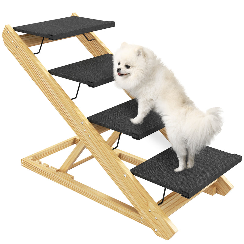 Adjustable 4 Step Dog Ramp For Large Dogs With Non Slip Folding Design For Bed Or Sofa Grey AOSOM