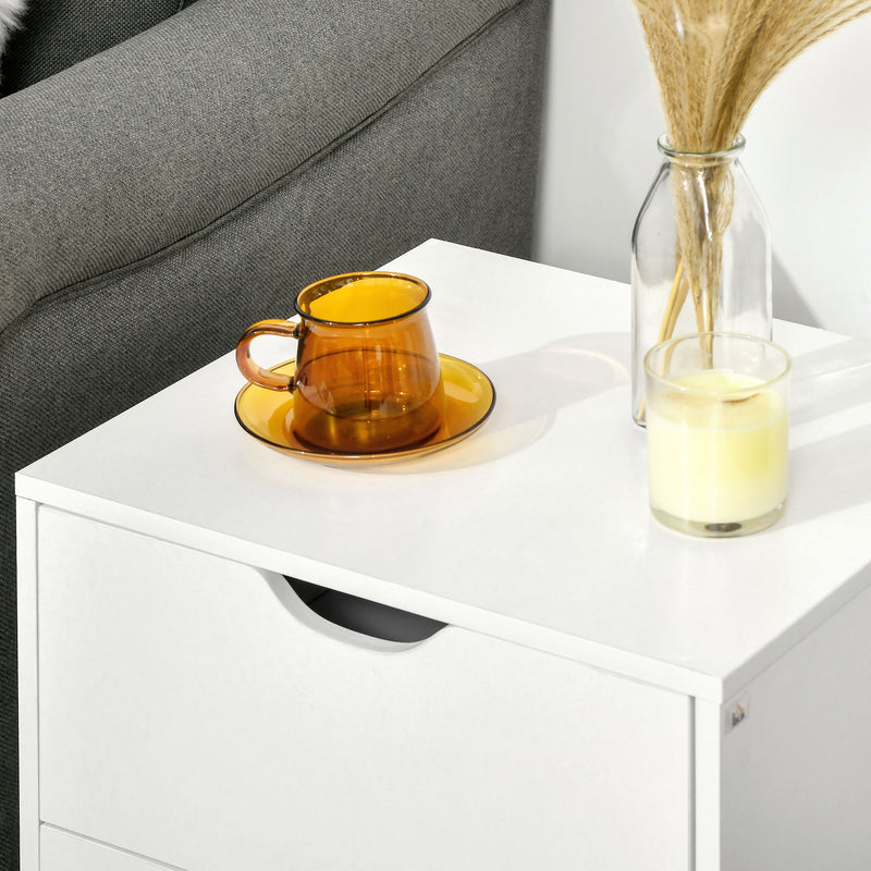 White Bedside Table with 2 Drawers and Pine Wood Legs for Bedroom or Living Room by HOMCOM