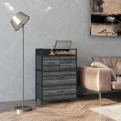 Rustic Chest of 4 Fabric Drawers with Metal Frame Black by HOMCOM