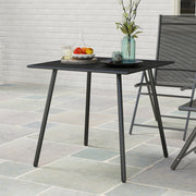 Black Square Garden Table for 4 with Slat Top and Steel Frame 80cm by Outsunny