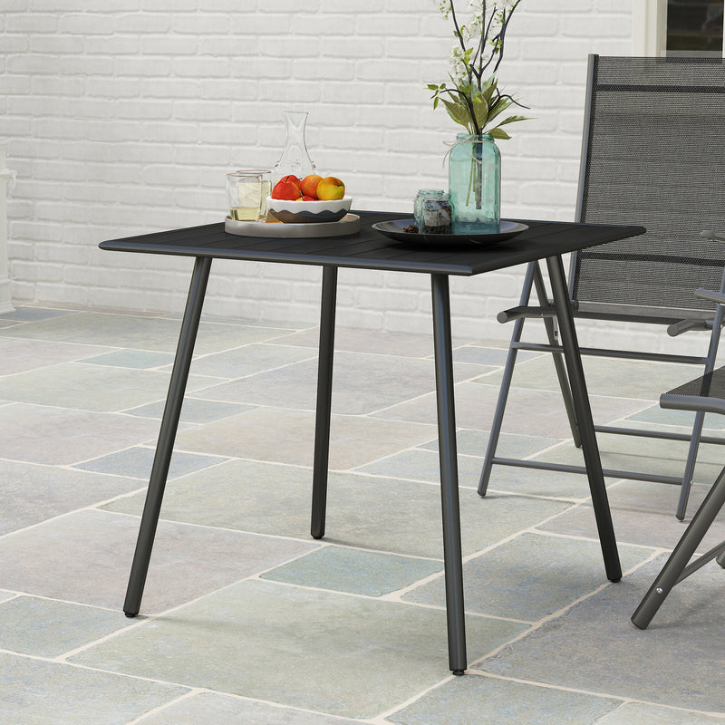 Black Square Garden Table for 4 with Slat Top and Steel Frame 80cm by Outsunny
