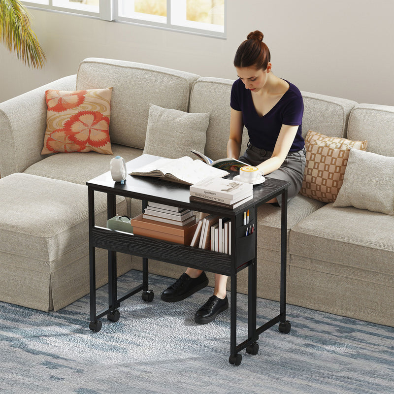 Folding Computer Desk with Drop Leaf and Storage for Small Home Offices Black AOSOM