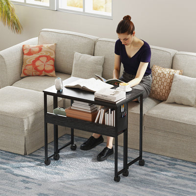 Folding Computer Desk with Drop Leaf and Storage for Small Home Offices Black AOSOM