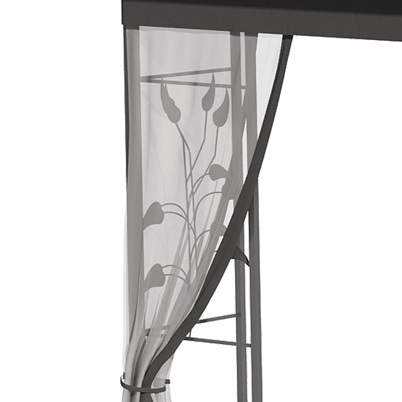 Grey 3 x 3m Steel Frame Garden Gazebo with Drapes, Double Roof for Outdoor Shade