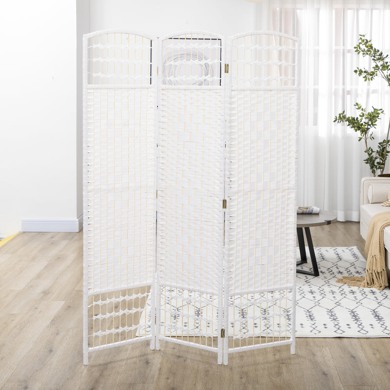 Folding Room Divider for Instant Privacy with Handwoven Panels White