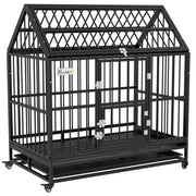 Heavy Duty Dog Crate with Wheels and Removable Tray for Large Dogs Open Top Black