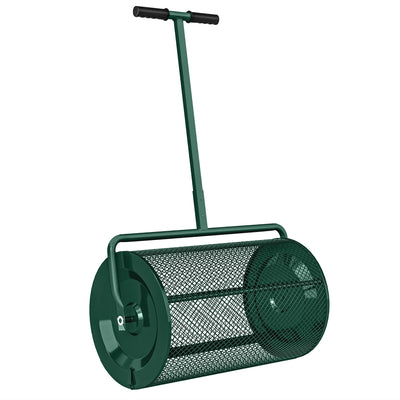 24 Inch Garden Compost Spreader With Adjustable Handle For Seeding And Mulching Green AOSOM